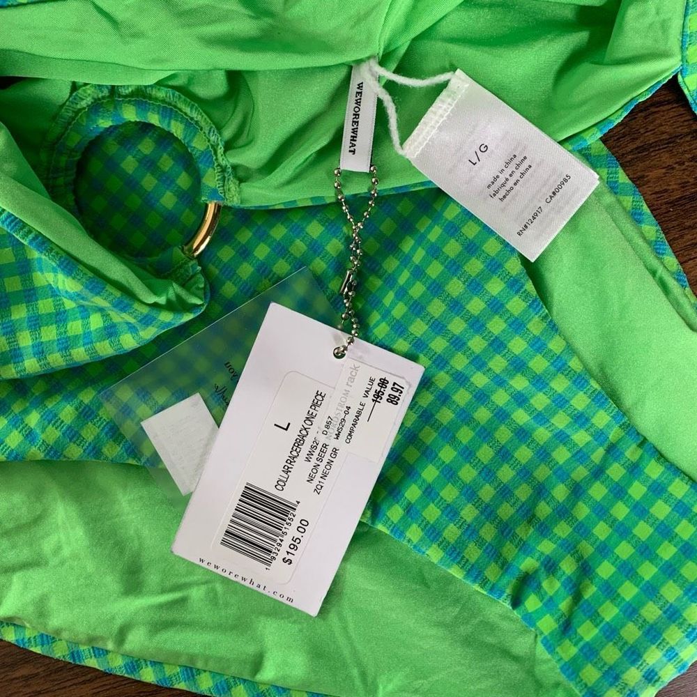 New WEWOREWHAT green one piece swimsuit plaid sz  L womens - Picture 7 of 9